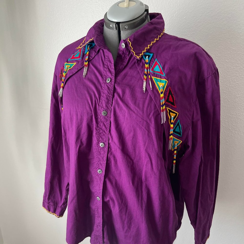 Vintage Blue Canyon Western Wear Southwestern Embroidered Shirt